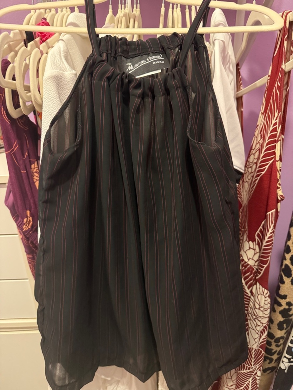 Muumuu Heaven XS Black Pinstripe Sleeveless Top